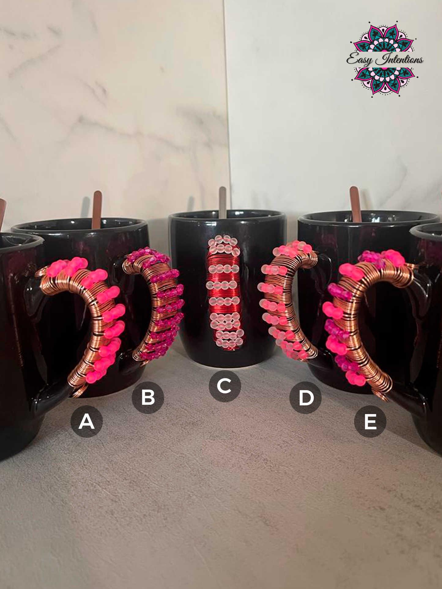 BLACK MUGS - PINK HANDLE